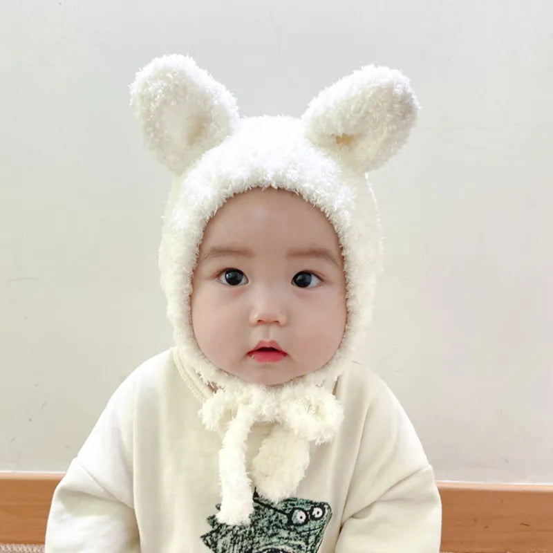 White lamb cartoon plush baby hat, cozy and cute, essential winter accessory for infants