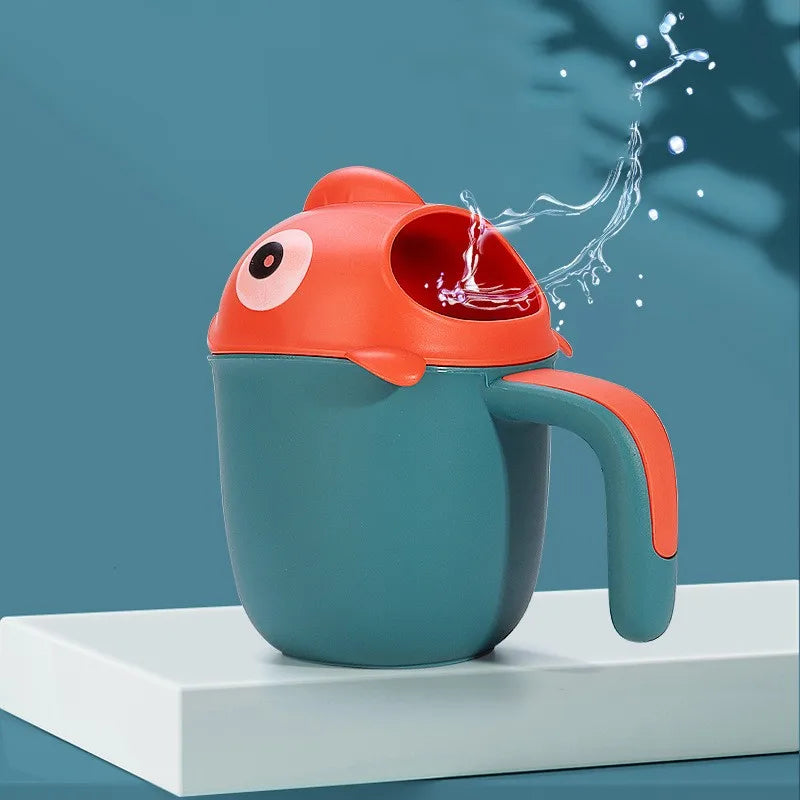 Children's cute shark shampoo rinser cup, an essential for safe and tear-free baby bathing.