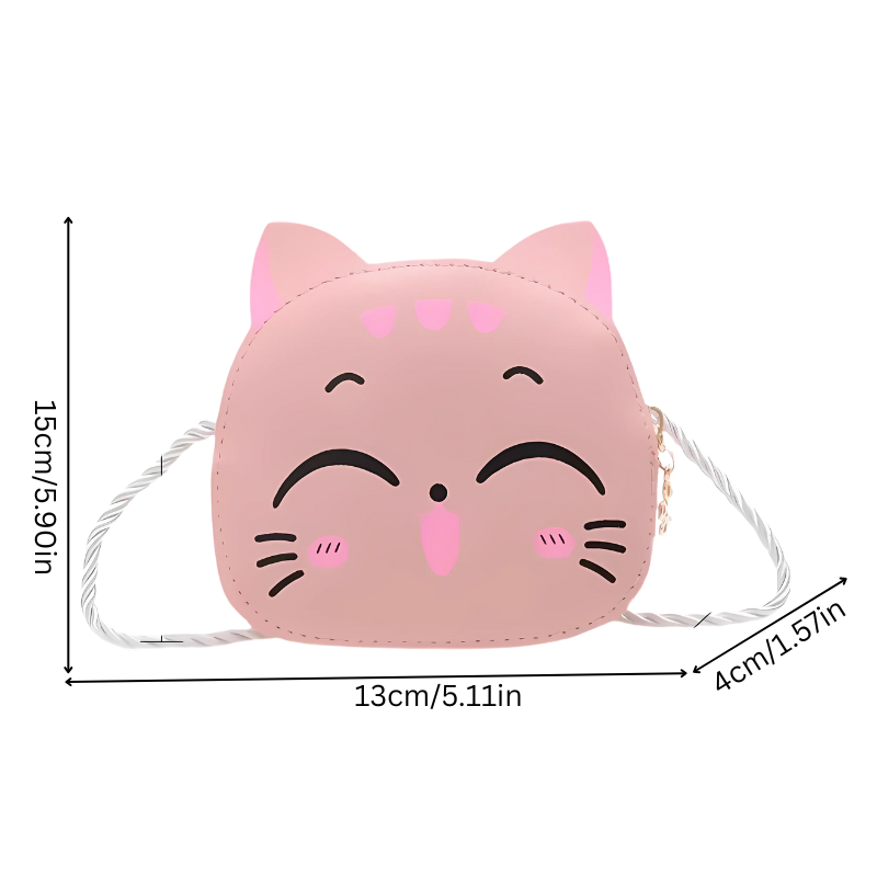 Toddler girl wearing a pink cat crossbody bag, ideal for children's travel and carrying small treasures
