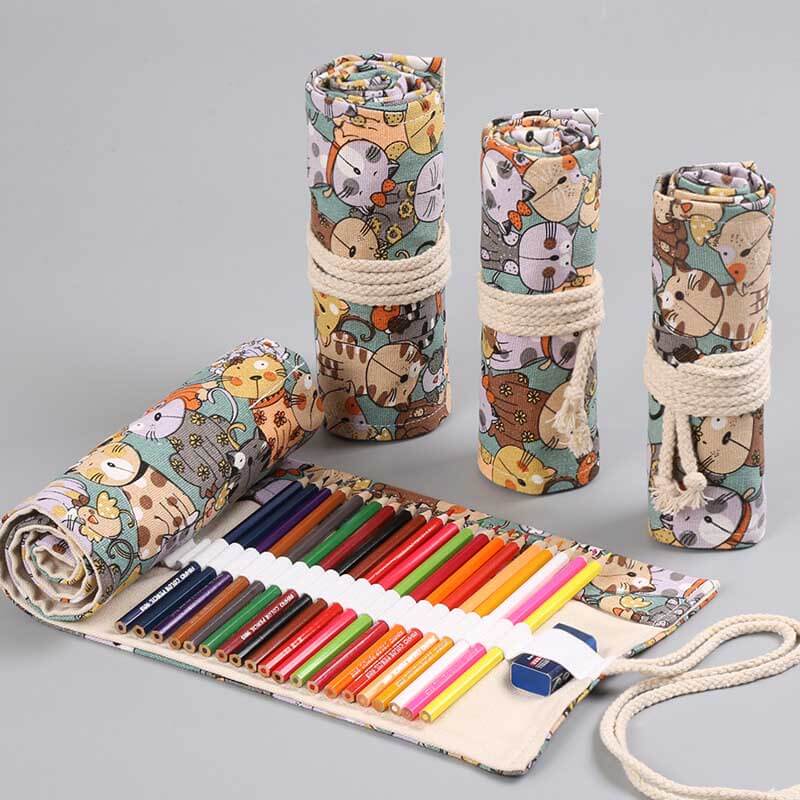 Functional and cute cat face canvas organizer for pens, pencils, and crafting tools