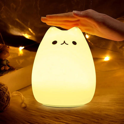 Cute cat LED night light, soft silicone, color changing for kids bedroom nursery decor