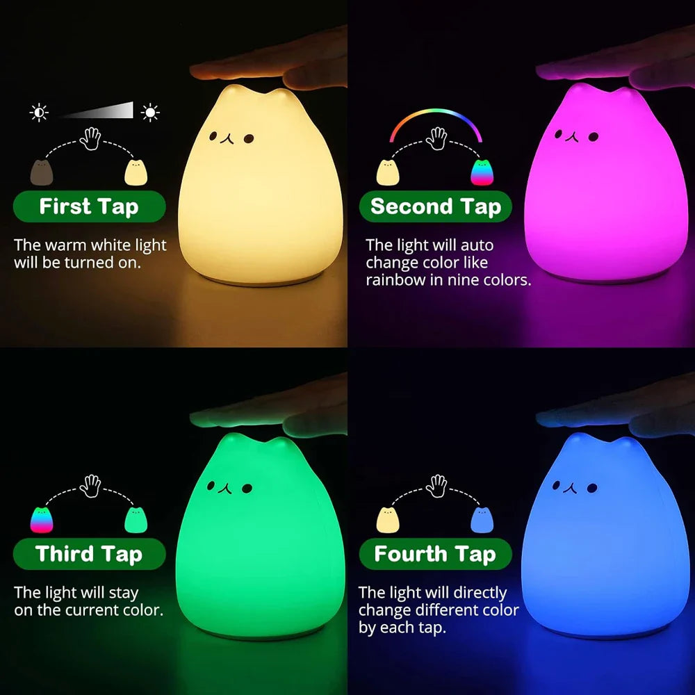Nursery decor cat lamp with LED, color-changing feature, safe and soft for children