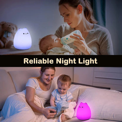 Cat shaped silicone night light for kids, gentle illumination, ideal for baby rooms