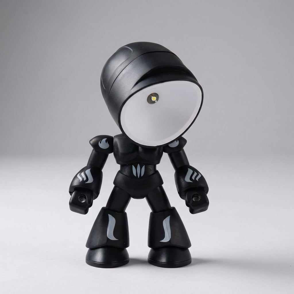 Compact Luminobot robot lamp for kids' bedside. Provides soft reading light & acts as a charming night light.
