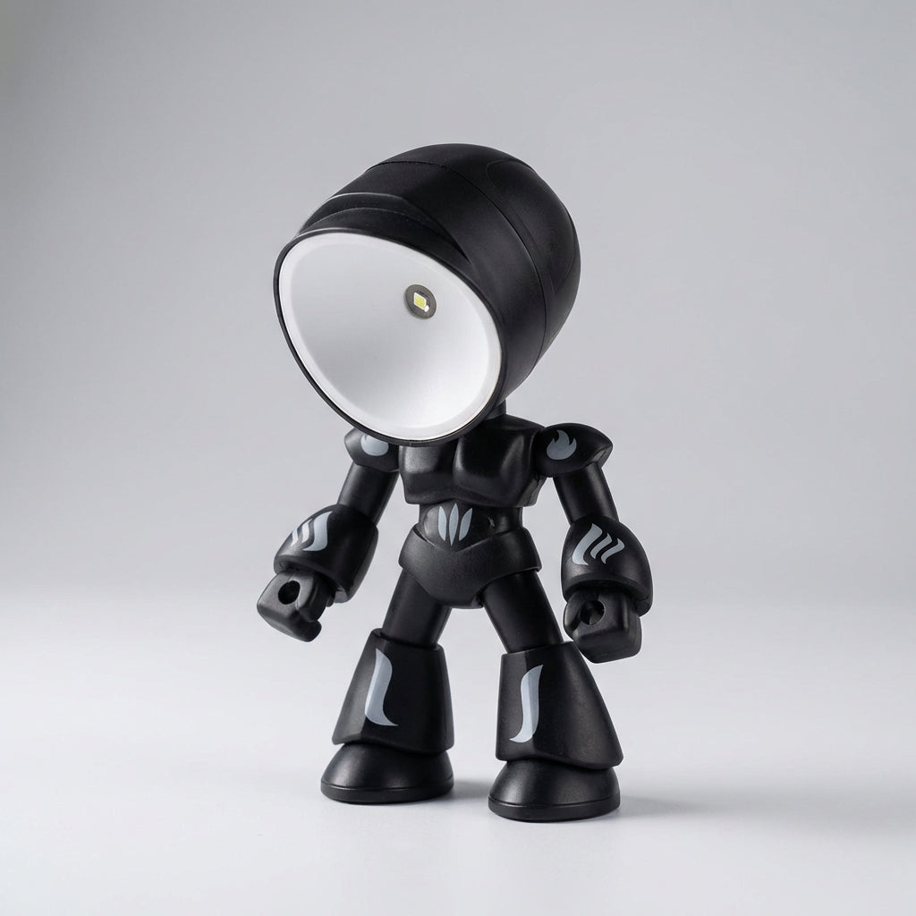 Children's Robot Bedside Lamp, a compact LED reading light, perfect for kids' bedrooms and gentle illumination.