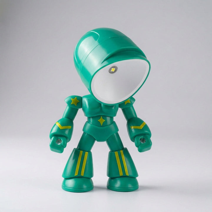 Child-friendly Luminobot robot night light. A compact LED bedside reading lamp for any kids' bedroom.