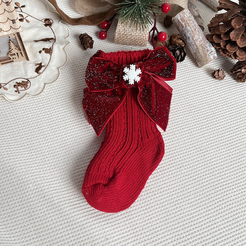 Comfortable cotton anti-slip socks for baby, featuring a festive snowflake