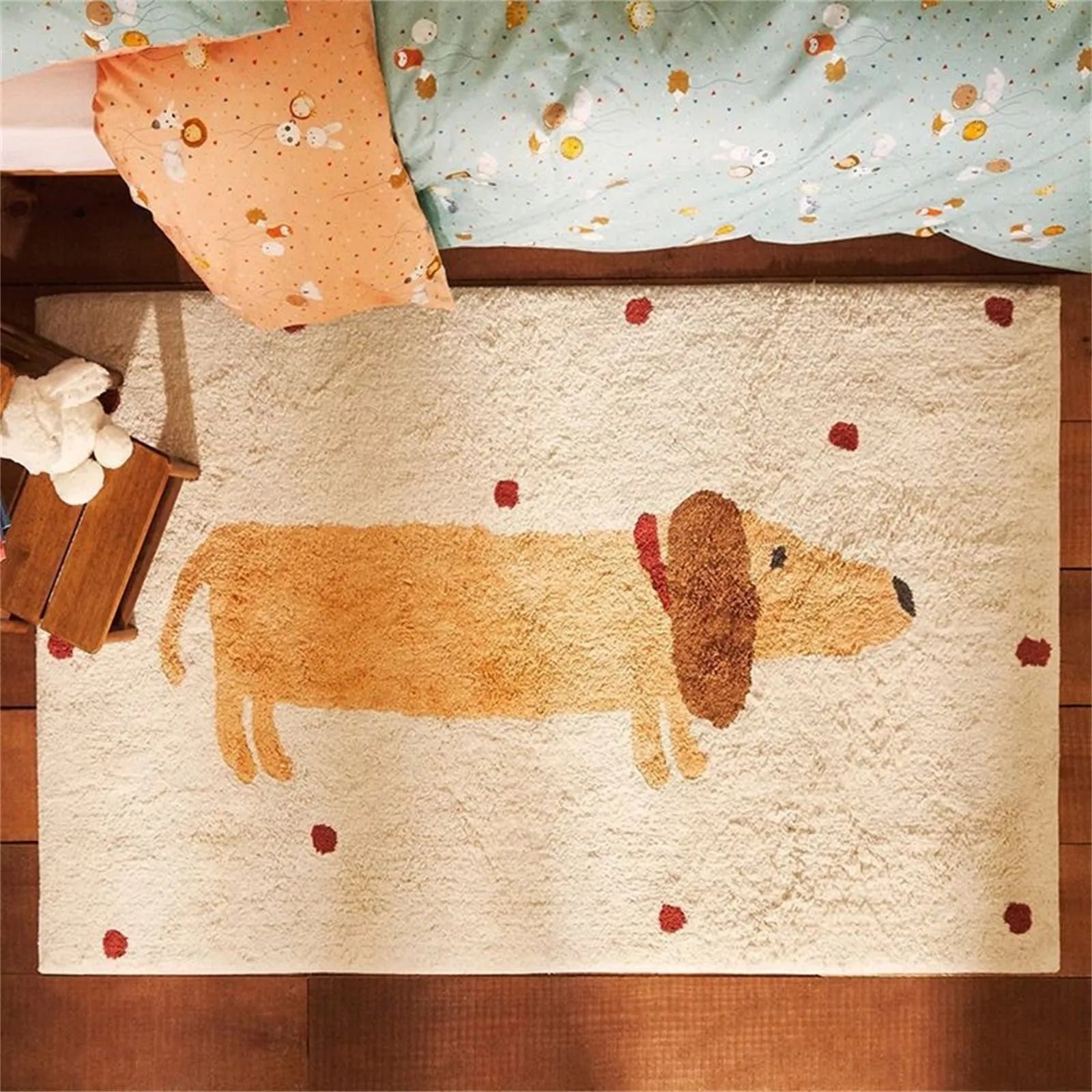 Cute Dachshund print anti-slip area rug, perfect for a kids' room or play mat.