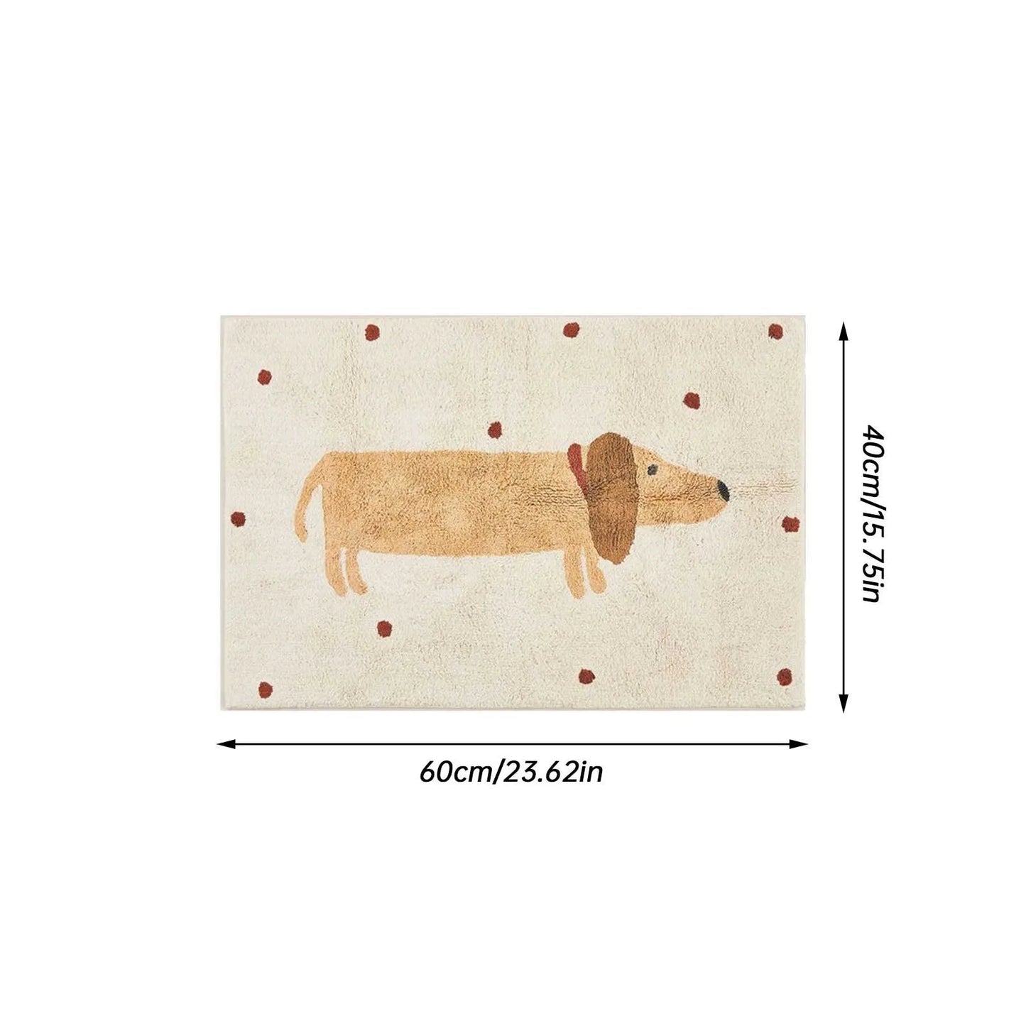 Washable adorable dog print rug, featuring a playful dachshund for kids' bedroom decor.