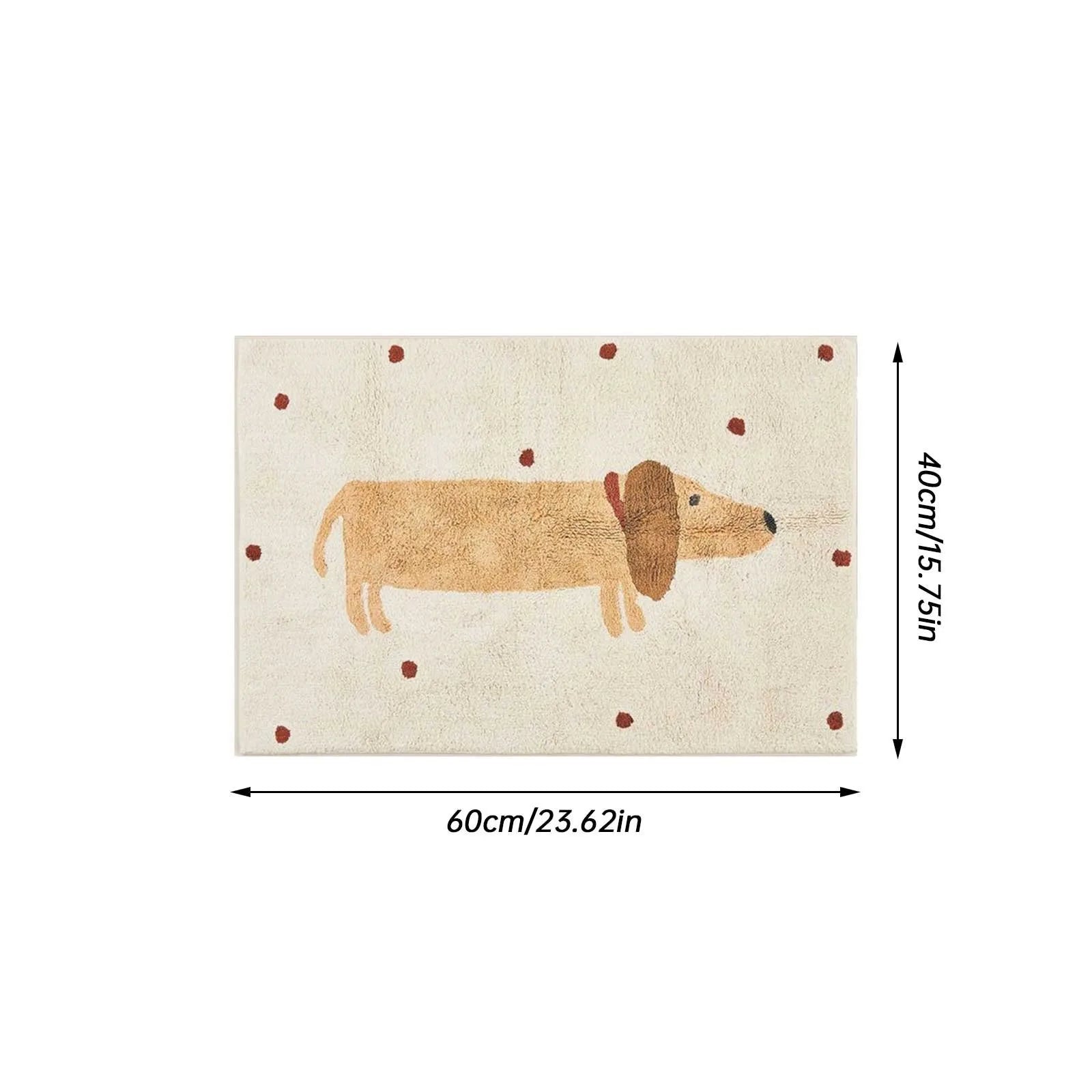Washable adorable dog print rug, featuring a playful dachshund for kids' bedroom decor.