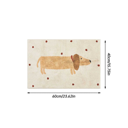 Washable adorable dog print rug, featuring a playful dachshund for kids' bedroom decor.