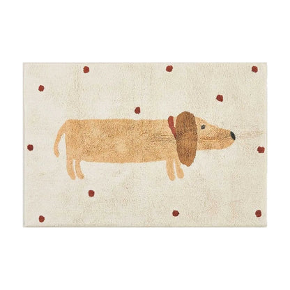 Dachshund dog print carpet, anti-slip and washable, great for bedroom or living room accents.