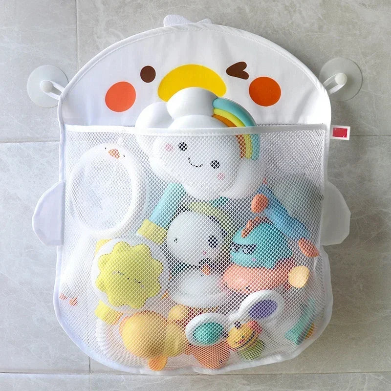 Cute duck bath toy organizer & storage bag, perfect for kids' tidy bathtubs.
