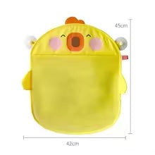 Yellow duck bath toy bag, ideal for storing baby and toddler bath toys in an organized way.
