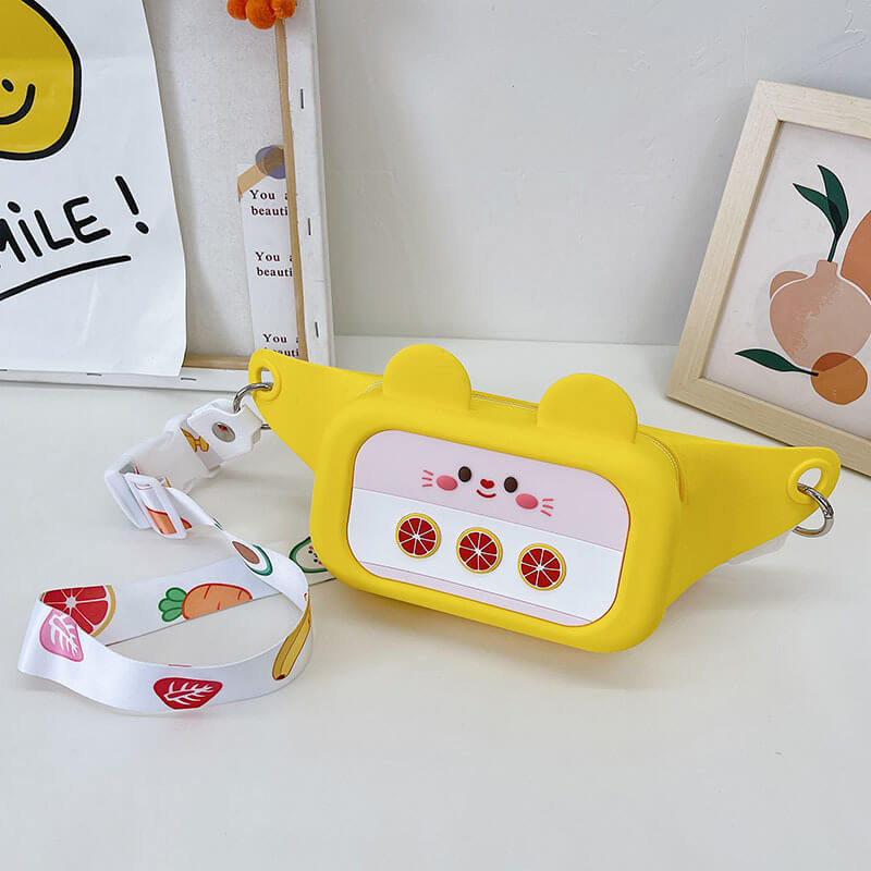 Unisex kids mini satchel, fruit print silicone shoulder bag, perfect for toddler summer fashion