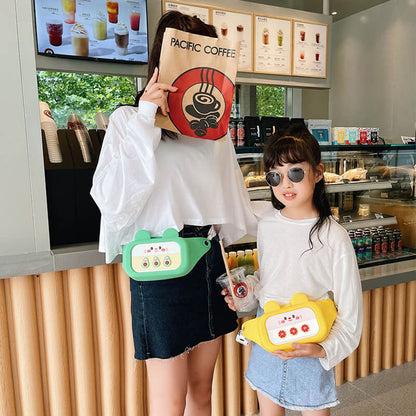 Durable toddler messenger bag, silicone material with cute fruit designs, a vibrant children's accessory