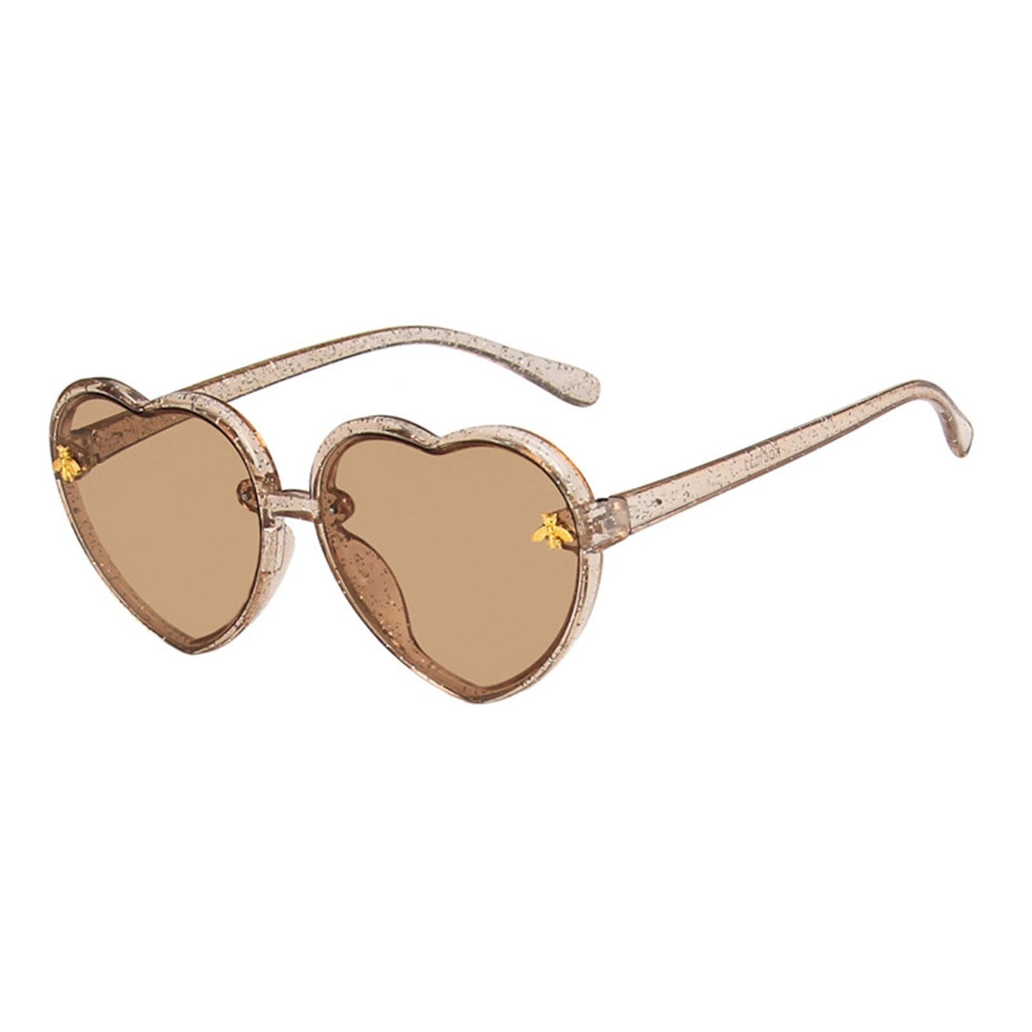Detailed shot of the durable frame of heart-shaped sunglasses for girls, emphasizing quality and UV protection