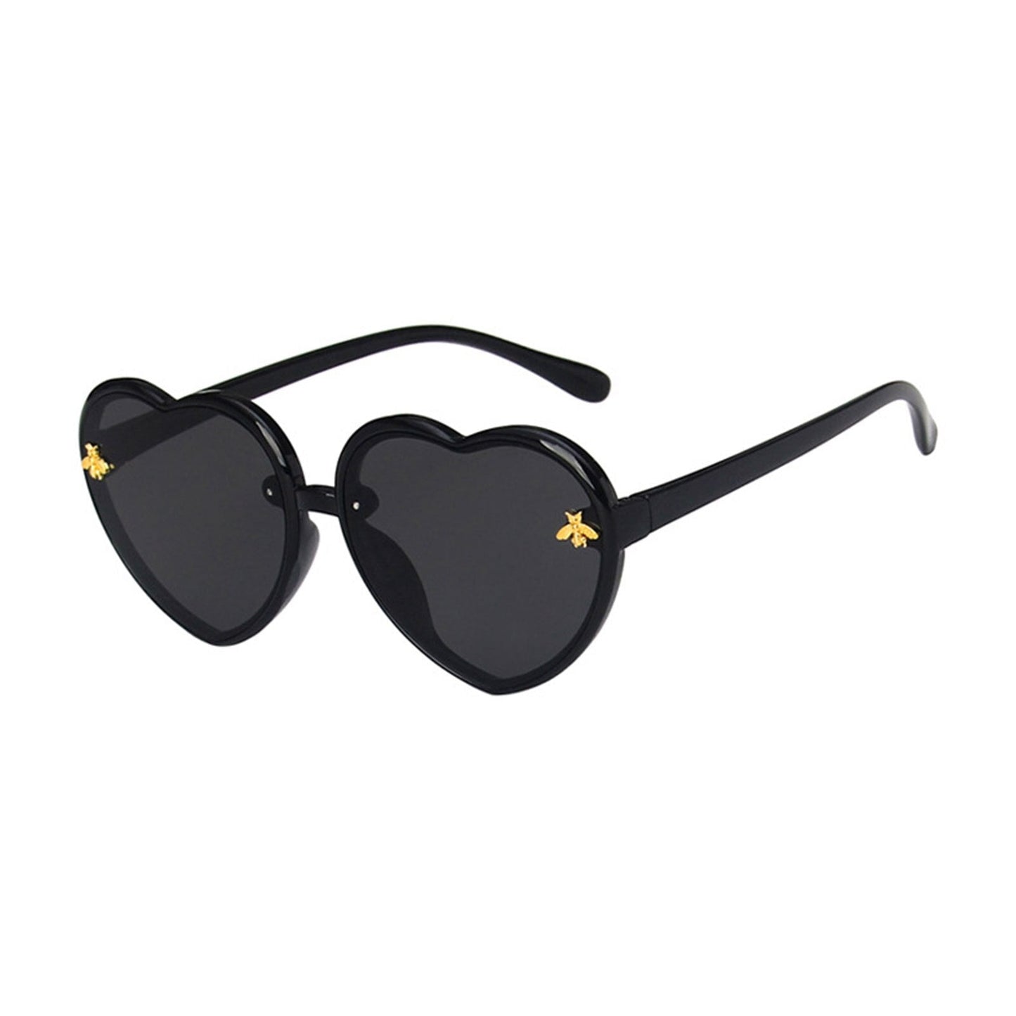 Assortment of colorful heart-shaped sunglasses for girls, featuring various hues and UV protection for kids