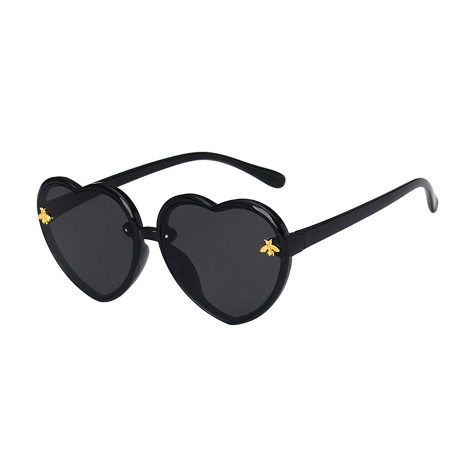 Assortment of colorful heart-shaped sunglasses for girls, featuring various hues and UV protection for kids