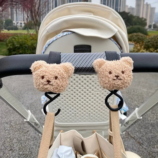 Cute khaki bear baby stroller hook accessory, perfect for mommy bags & organizing baby gear