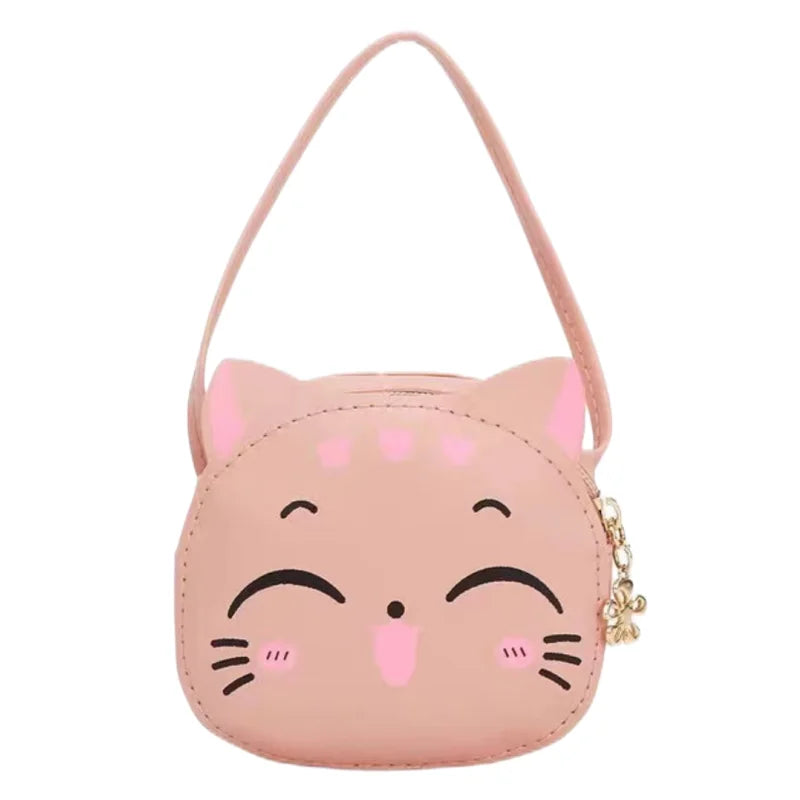 Toddler girls' cat coin bag with an adjustable strap, ideal for carrying small treasures.