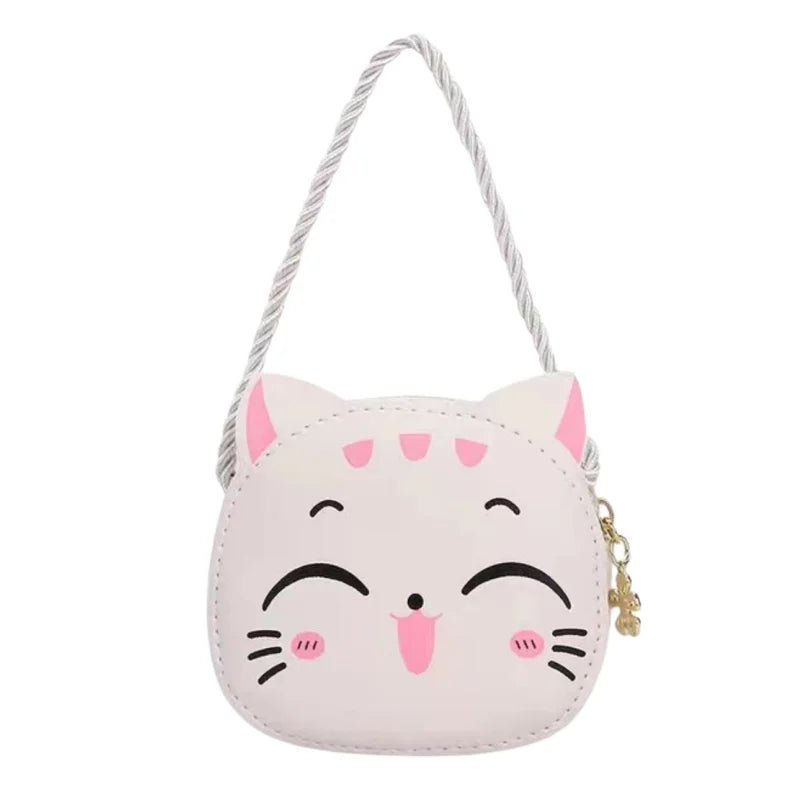 Girls' accessory: cute cat crossbody coin bag in vibrant color with an adjustable shoulder strap.