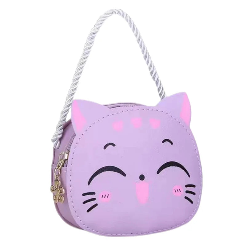 Children's adjustable strap cat crossbody bag, perfect for coins and small items, durable design.