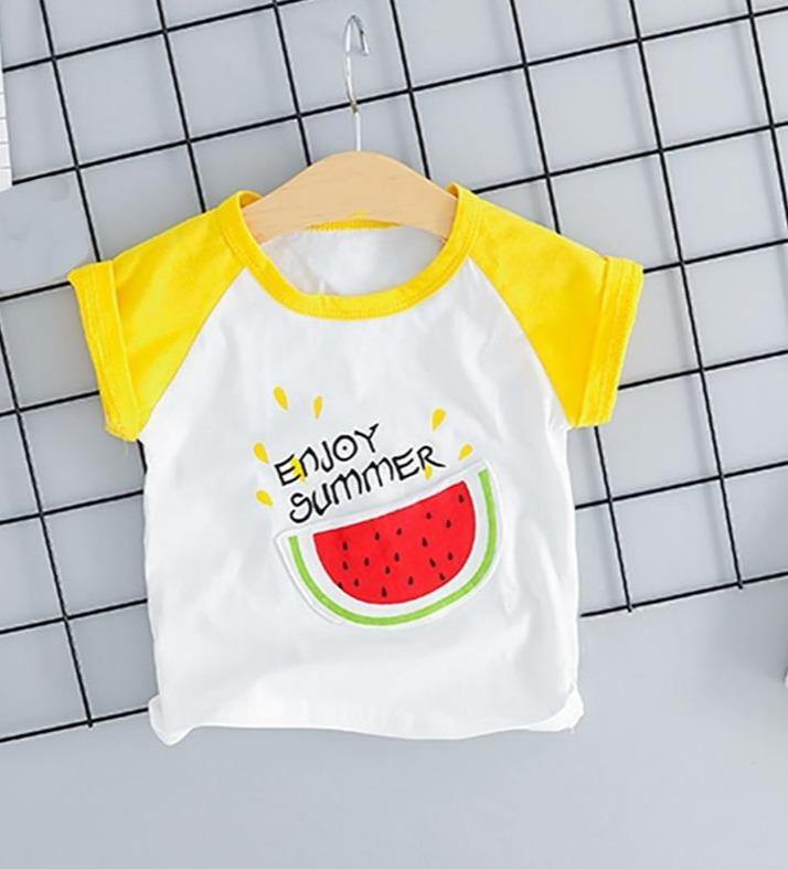 Infant & toddler watermelon print summer outfit. Bright, fun baby shorts set designed for ultimate comfort and play.