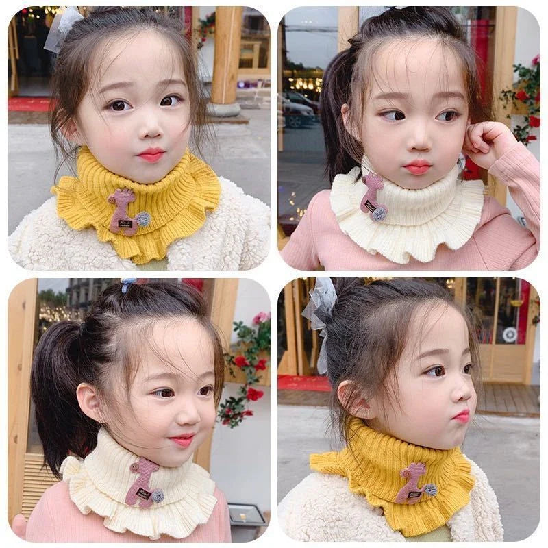 Soft knitted giraffe neck warmer, keeps toddlers warm and stylish during colder months.