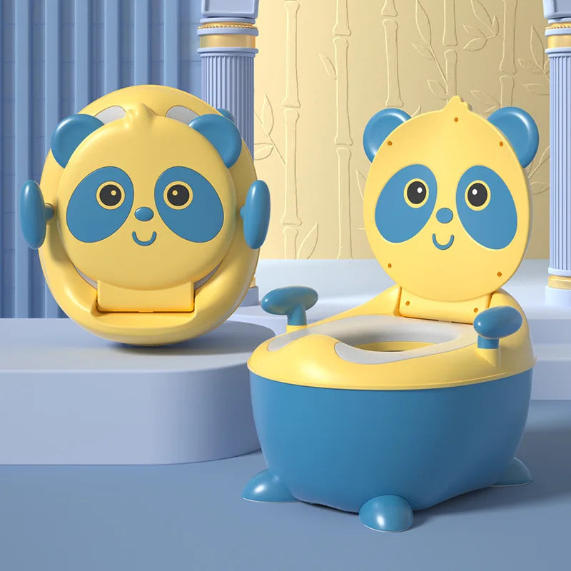 Cute panda potty for toddler toilet training with splash guard, ergonomic design, and non-slip base.