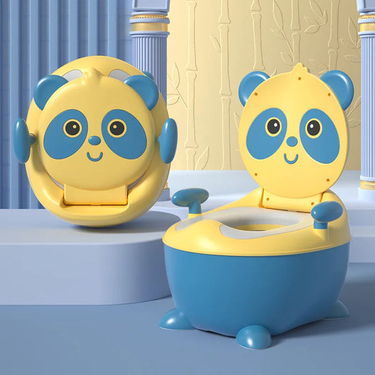 Cute panda potty for toddler toilet training with splash guard, ergonomic design, and non-slip base.