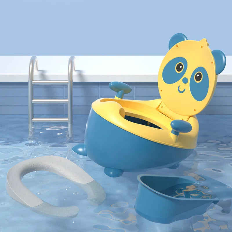 Top-down view of a sturdy panda potty with a fun design, ideal for kids' bathroom hygiene.