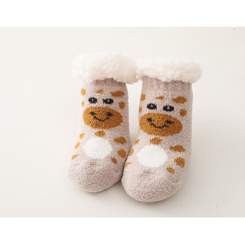Yellow baby thick cotton anti-slip socks, perfect for crawling toddlers, soft and secure grip.
