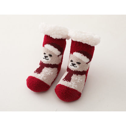 Multi-color pack of baby thick cotton anti-slip socks, various designs for boys and girls.