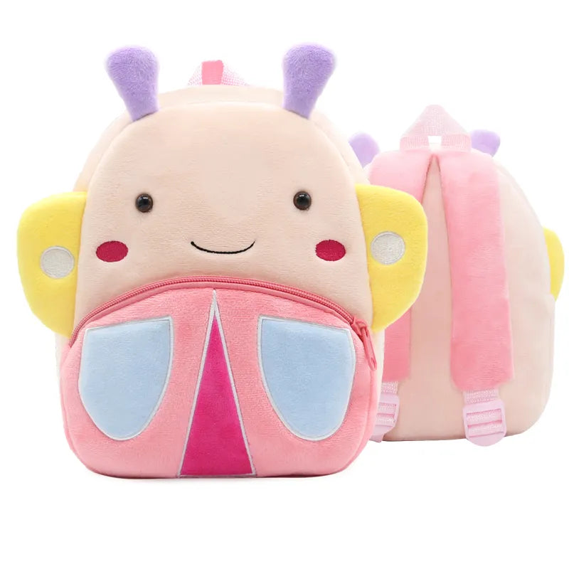 Children's lightweight pink butterfly plush backpack, ideal for preschool and daycare, featuring a charming design.