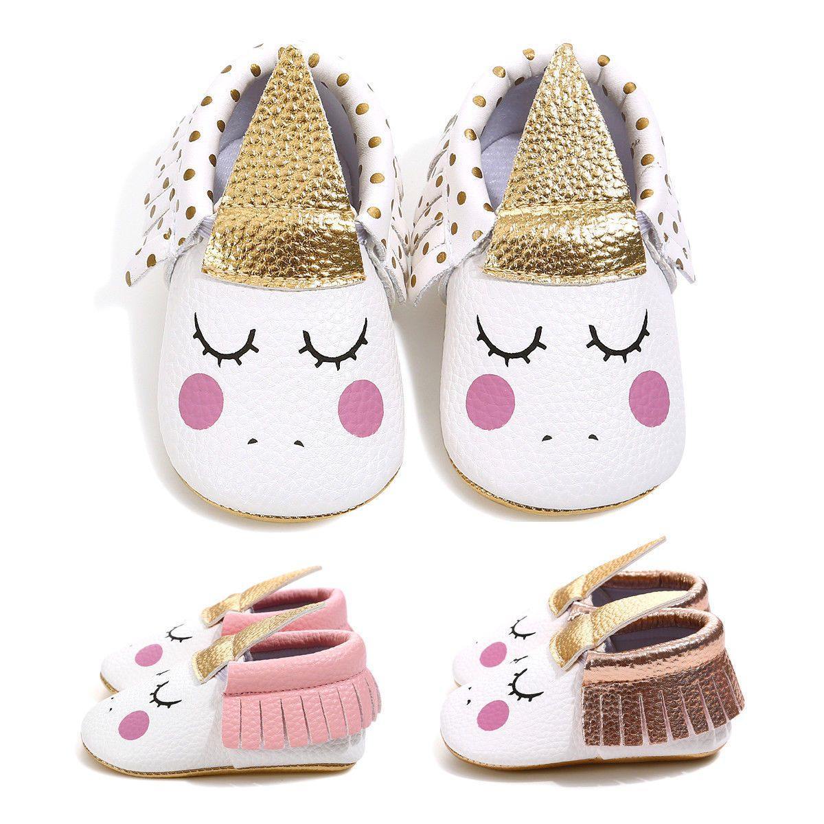 Adorable baby girl unicorn non-slip shoes, ideal infant footwear for first steps on any surface.