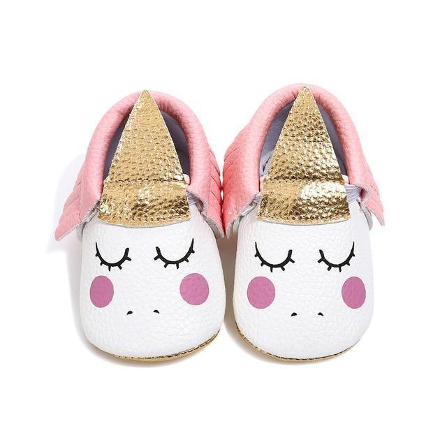 Gift-ready set of baby girl unicorn non-slip shoes, essential infant footwear for new parents.