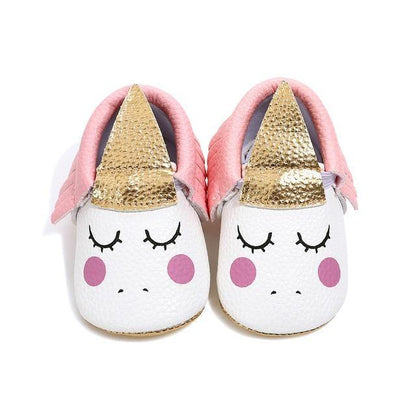 Gift-ready set of baby girl unicorn non-slip shoes, essential infant footwear for new parents.