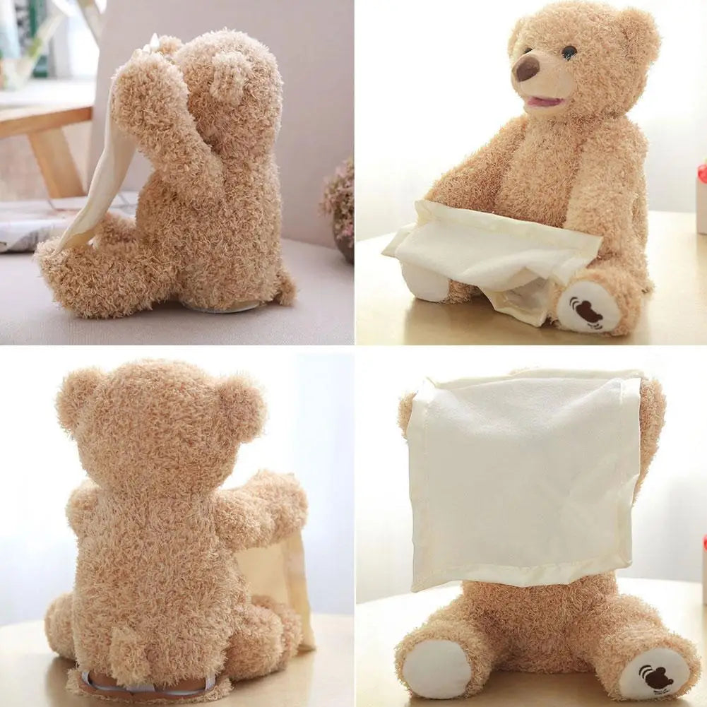 Soft unisex singing peekaboo bear: an animated fluffy toy for interactive play.