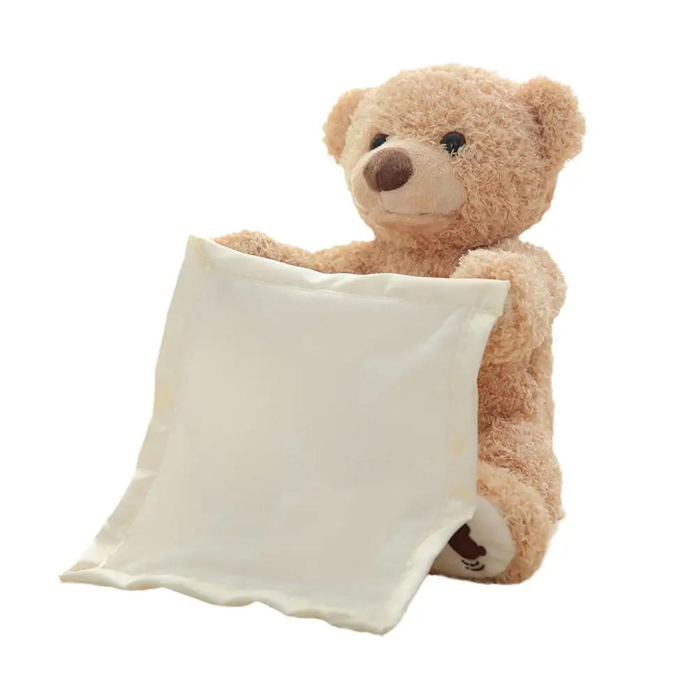Charming peekaboo bear stuffed animal, a singing and animated toy for infant development.