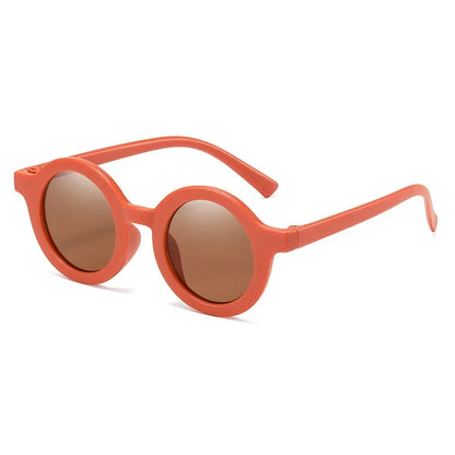Round kids sunglasses with clear lenses, UV protection for developing eyes, neutral toddler shades