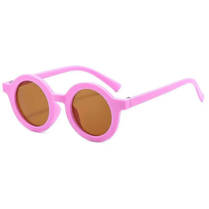 Round kids sunglasses, multi-color frame pattern, UV protection, unique children's eyewear design