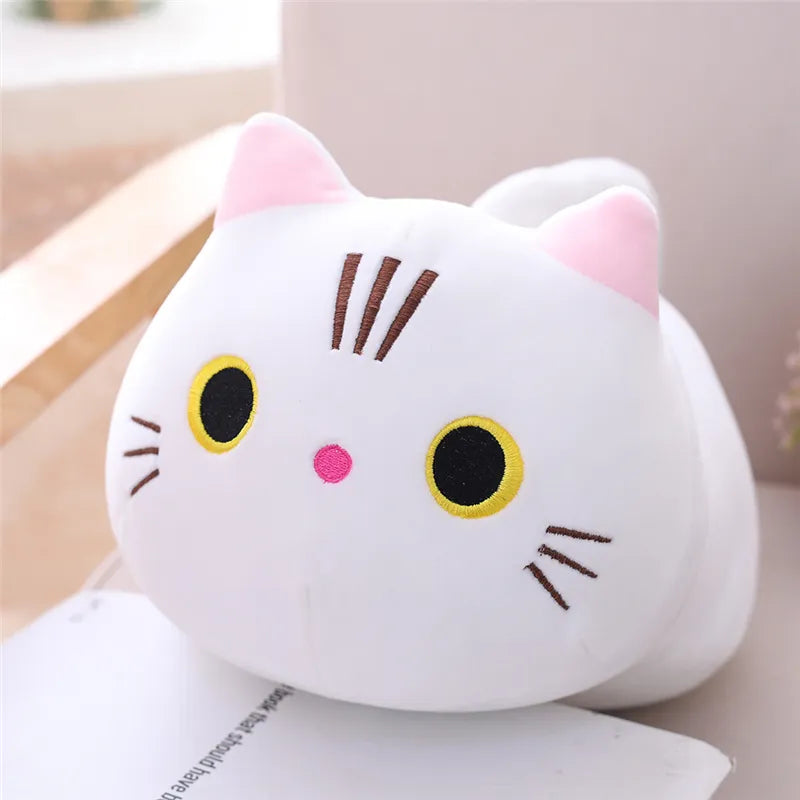 Soft huggable cat plushie, a comforting kids toy for bedtime stories.