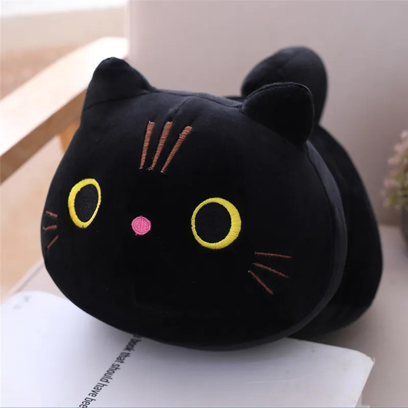 Delightful cartoon cat stuffed animal, a comfort toy for children.