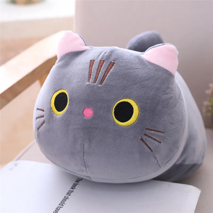 Plush cat toy for kids, a soft and cute animal hug pillow for nursery.