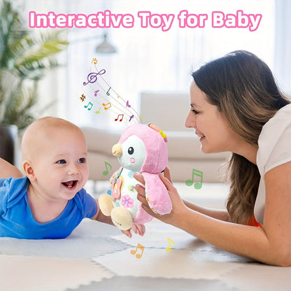 Crinkle and rattle stuffed animal baby toy with a hanging ring, ideal for sensory development