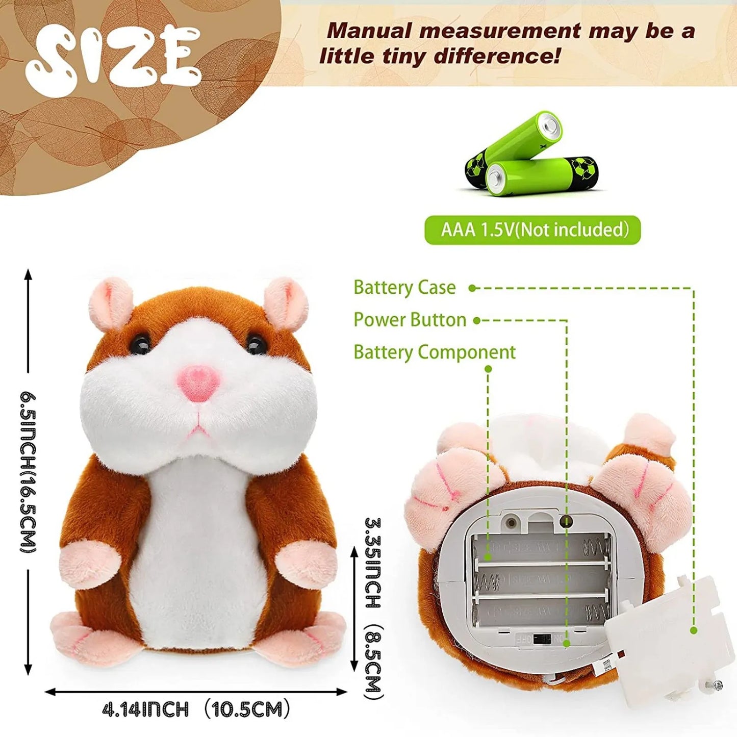 Toddler holding a soft interactive talking hamster toy, a fun educational animal plush toy