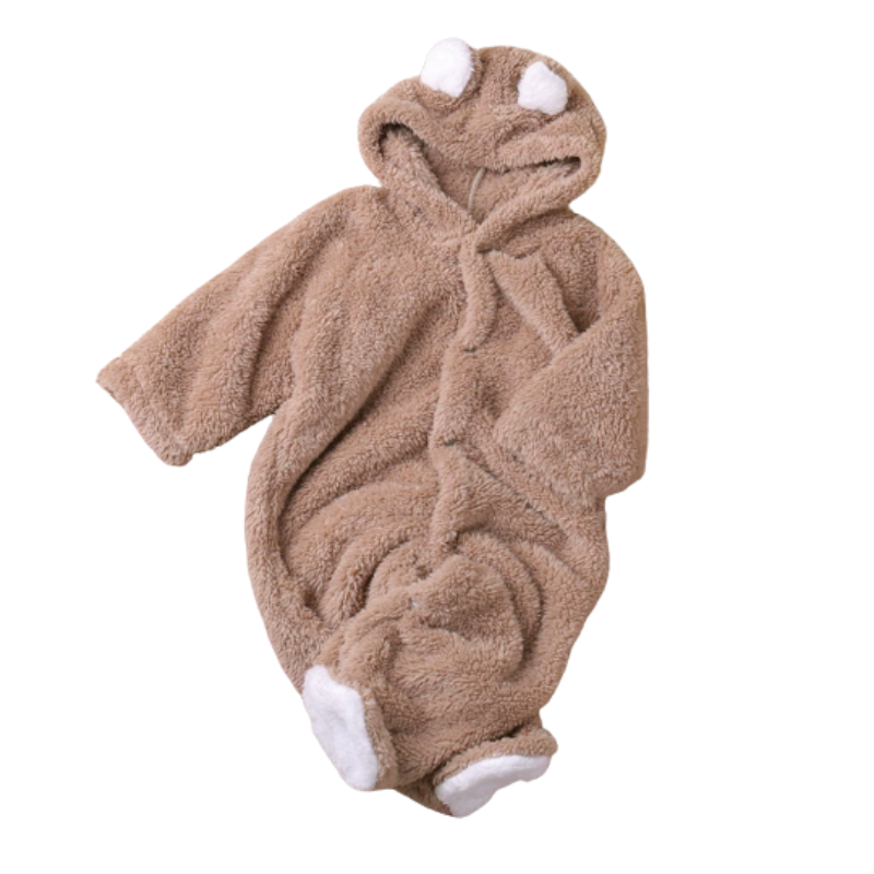Unisex baby hooded animal romper in burrow style, comfortable newborn clothes.