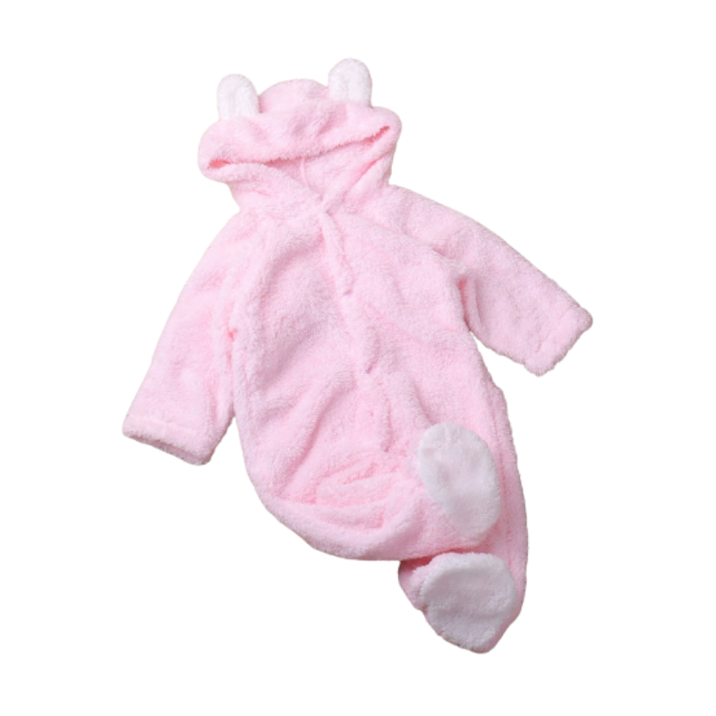 Newborn unisex hooded romper, animal style for ultimate baby comfort and warmth.