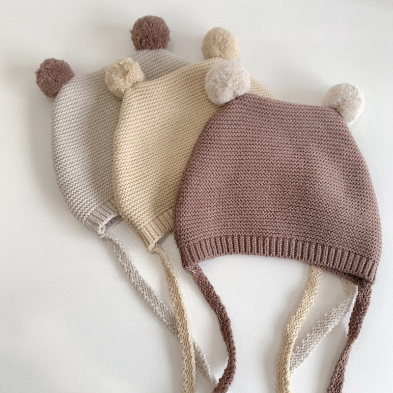 Cute unisex kids winter soft crochet hat made from cotton blend, perfect for toddlers
